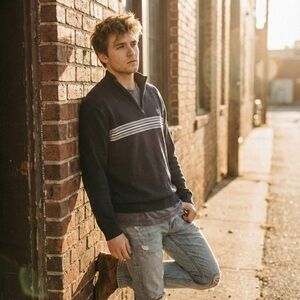 Chaps - Ralph Lauren - Zip-Up Sweater in Olive Green with Cream - Men’s - L